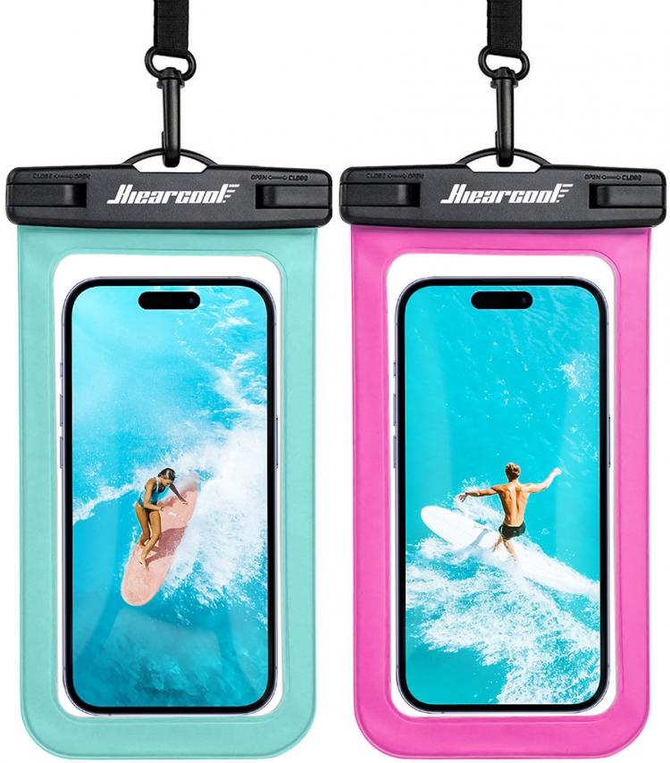 Hiearcool Waterproof Phone Pouch,Waterproof Phone Case for iPhone 16 15 14 13 Pro Max,IPX8 Phone Waterproof Pouch for Beach Cruise Ship Travel Essentials Green&Bright Red-2Pack