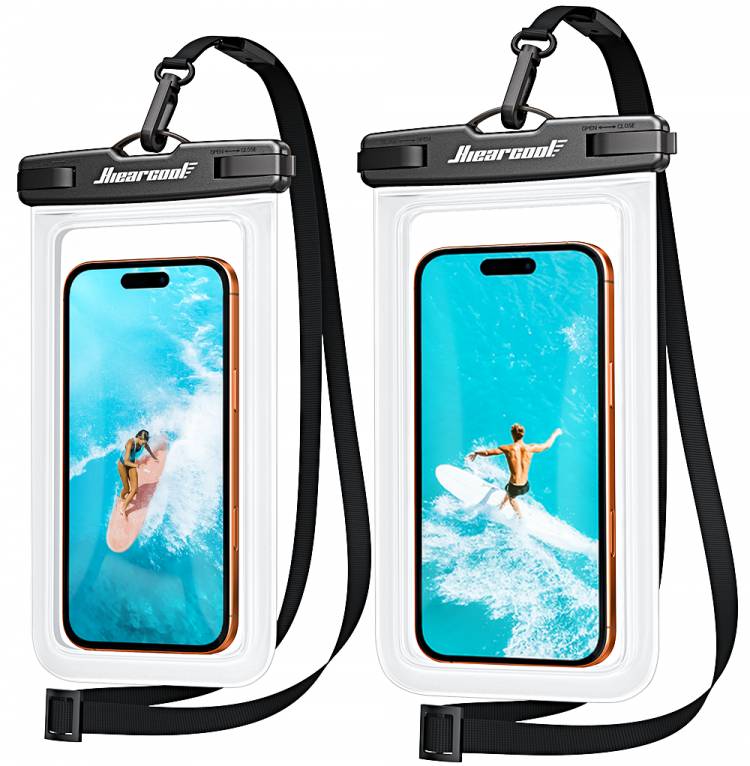 Hiearcool Waterproof Phone Pouch, Waterproof Phone Case with Crossbody Lanyard Compatible for iPhone 17 16 15 14 13 Pro Max Up to 8.9", Cellphone Dry Bag Travel Essentials for Beach -Clear-2Pack 